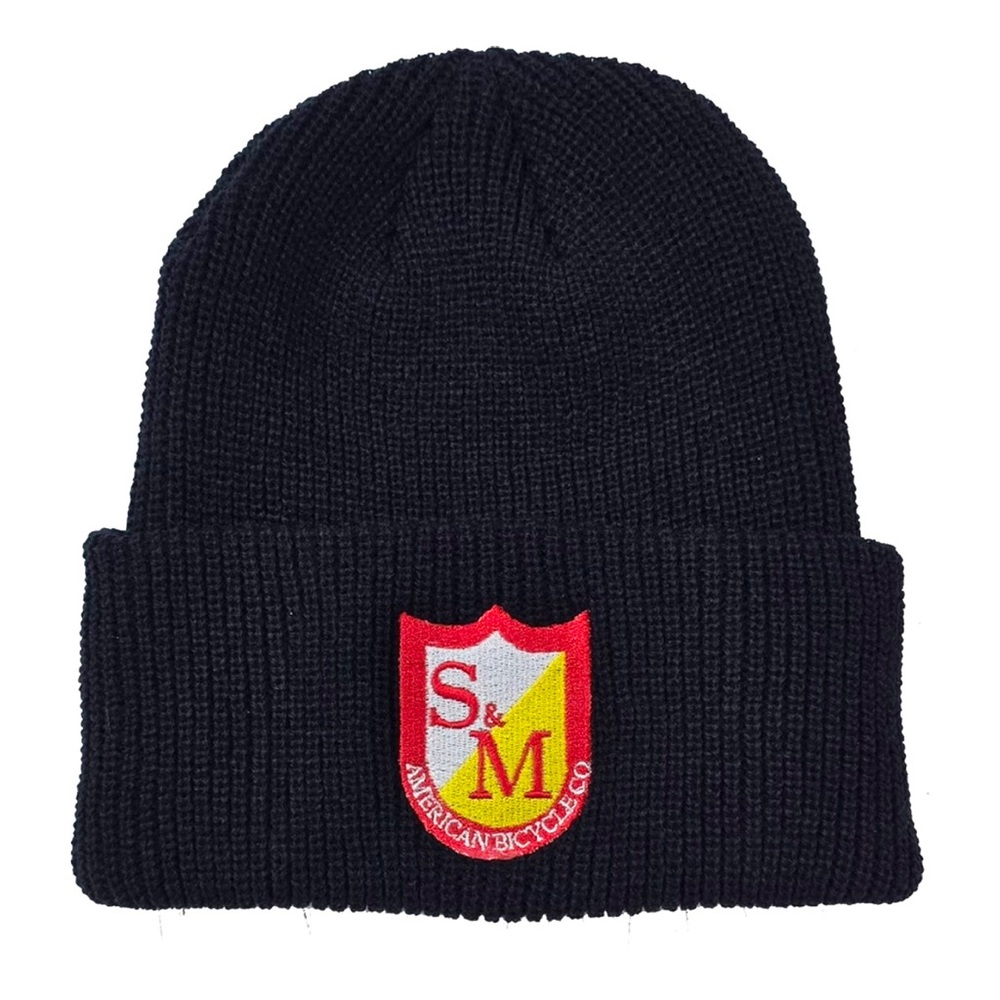 Black  S&M  Knit Beanie with Folded Cuff and Collegiate Patch